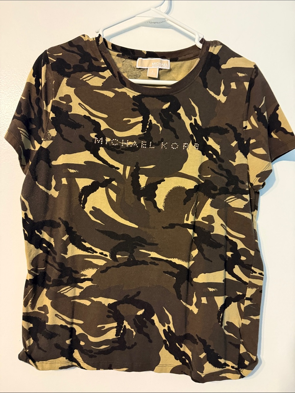 Michael Kors Olive & Tan Camo Logo Tee
